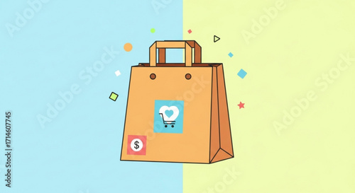 Online shopping bag vector illustration for e commerce store and retail business promotion material design