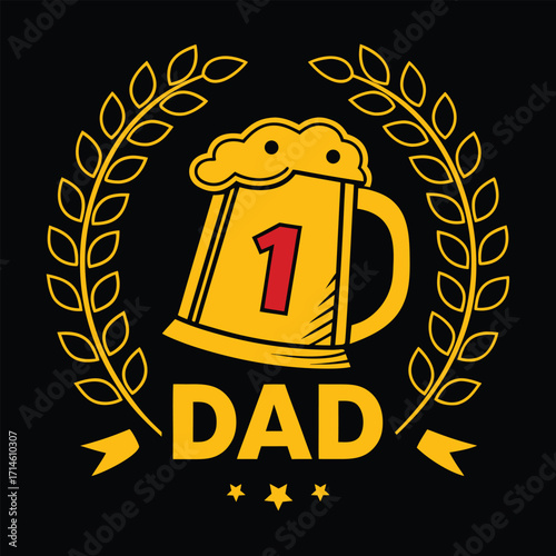 Glowing Gold Beer Mug Trophy with Red Frame Vector