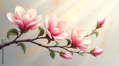A beautiful floral design with gentle light for spring, nature, and wedding invitations. Generative Ai.