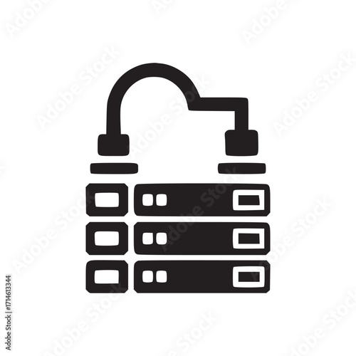 Vector art of data server security icon a minimalist vector illustration depicting a secure data server, ideal for technology, cybersecurity, and data protection themes