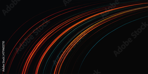 A colorful futuristic rainbow wave pattern of light and lines in a bright, abstract backdrop