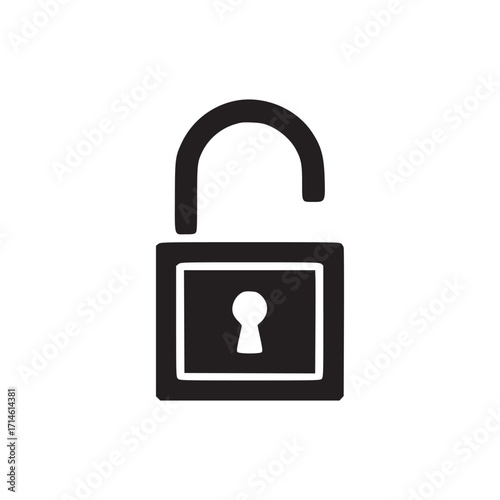 Illustration of an unlocked padlock, representing freedom, access, and security, ideal for designs needing a clear symbol of openness and protection, offering a sense of safety