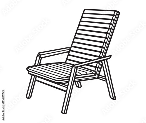 Line art chaise longue on white background. Beach chair icon. 
