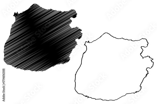 Saba island (Kingdom of the Netherlands, 	Caribbean Netherlands, Cenrtal America, Caribbean islands) map vector illustration, scribble sketch Saba map
