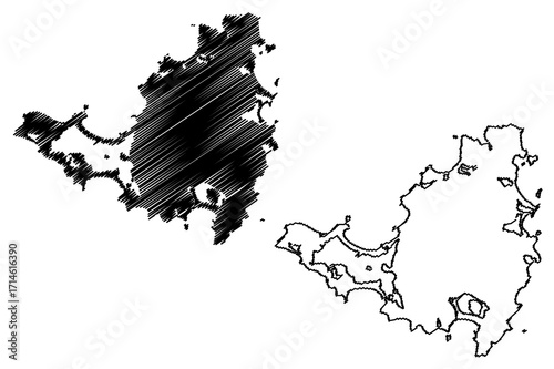 Saint Martin island (French Republic, Kingdom of the Netherlands, Cenrtal America, Caribbean islands) map vector illustration, scribble sketch Sint Maarten map