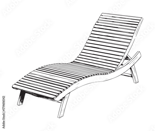 Line art chaise longue on white background. Beach chair icon. 