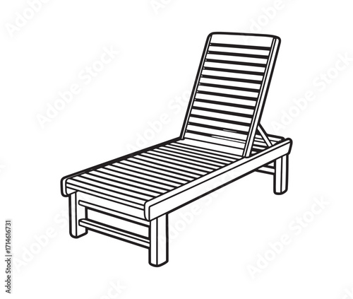 Line art chaise longue on white background. Beach chair icon. 