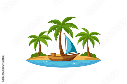 Sailing boat and coconut tree by the river side
