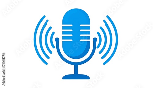 Blue microphone icon with sound waves