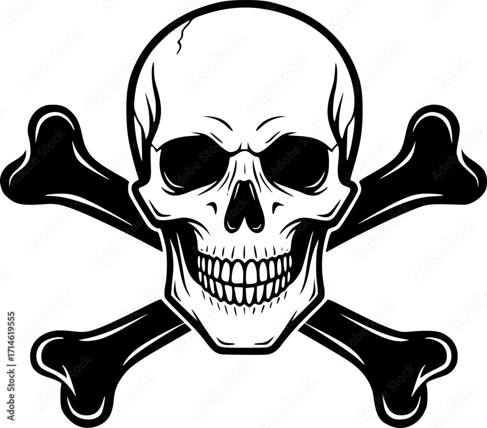 Fototapeta premium black skull and crossbones, white background, simple, minimalist, symbol, danger, warning, death, vector art