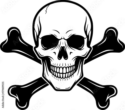 black skull and crossbones, white background, simple, minimalist, symbol, danger, warning, death, vector art