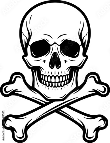 black skull and crossbones, white background, simple, minimalist, symbol, danger, warning, death, vector art