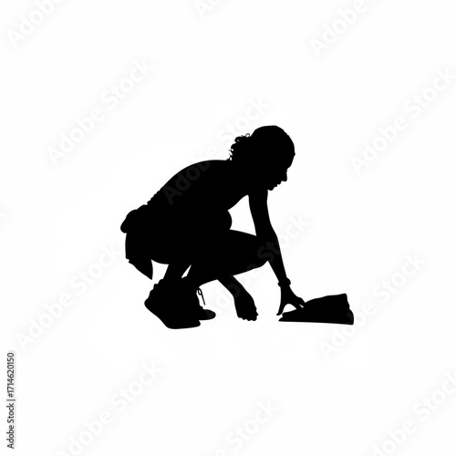 Silhouette of a swimmer finishing a race with a small float isolated on white background