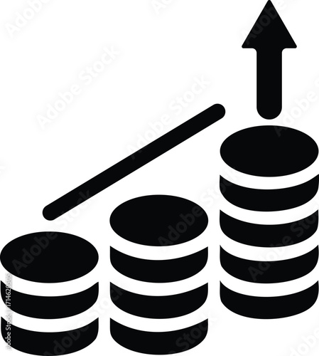 Stacked Coins With Upword Arrow Vector Silhouette Design