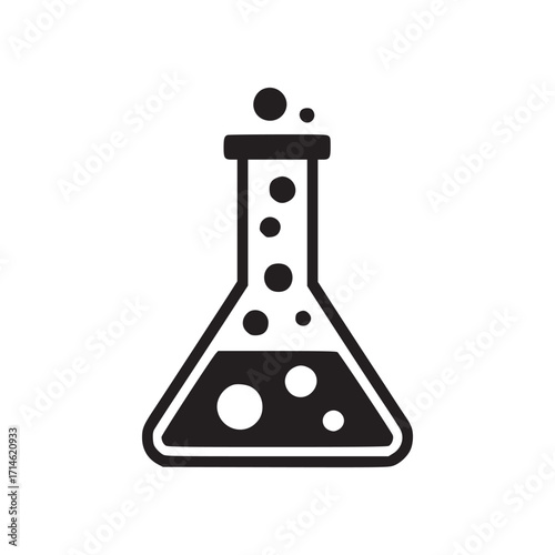 Illustration of a flask symbol of science, education, chemical, physics and experiment scientific research, liquid reaction minimalist design, simple vector