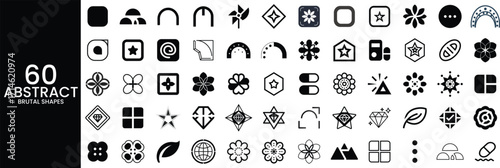 Abstract brutal geometric shapes and icons set for modern design and branding applications vector