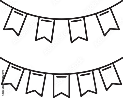 Simple outline illustration of two bunting flags on a string