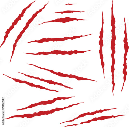 Assorted Red Claw Marks on White Background scratches