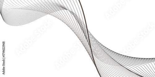 A minimalistic composition of wavy black lines bending and merging into flowing forms, evoking the essence of sound vibrations, futuristic movement, and organic digital flow.