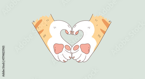 Cute cartoon illustration of two cats making a heart shape with their tails and paws, symbolizing love, friendship, and affection.