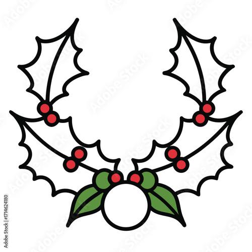 Festive holly berry wreath with blank center for text