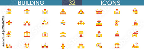 Collection of 32 building and architecture icons for design and web applications vector