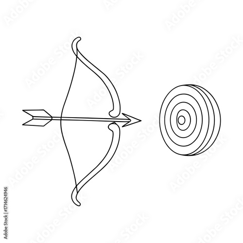 Bow and arrow aiming at a target with concentric circles  