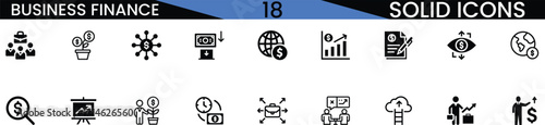 Diverse business finance solid icons representing growth strategy analytics and investment opportunities vector