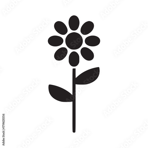 Illustration of a flower with petals and leaves the flower has a simple, minimalist design, with a dark blue color scheme it is a vector graphic, suitable for use in various design projects