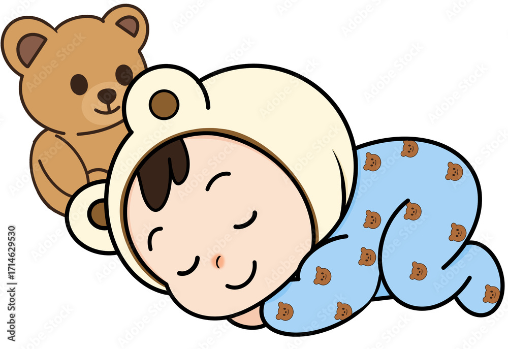 Fototapeta premium Sleeping Baby Hugging Teddy
