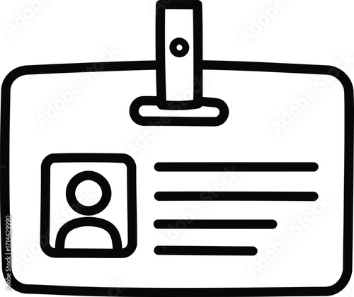A simple black and white line drawing of an identification badge with a photo placeholder and lines for text.