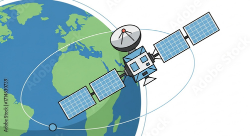 Satellite orbiting earth vector illustration for space exploration and communication design element