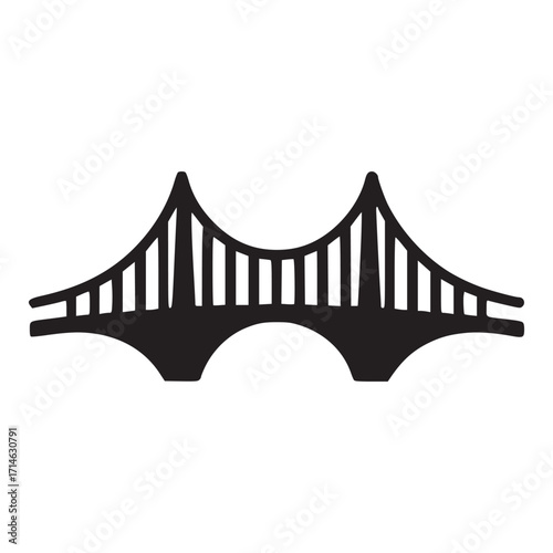 Illustration of a bridge minimalist design featuring a symmetrical bridge structure with arches and vertical supports, conveying connection and engineering