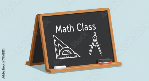 Math class chalkboard with ruler and compass vector illustration for education and learning concept
