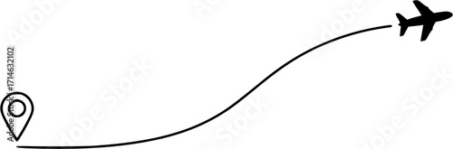 Airplane line path icon. Vector illustration of air plane flight route with line trace isolated on white background
