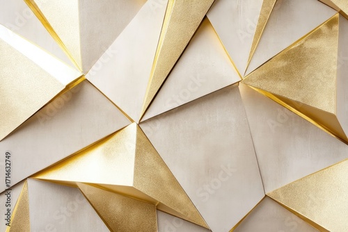 Golden foil wallpaper with triangular pattern creates a luxurious and minimalist design, perfect for modern interiors