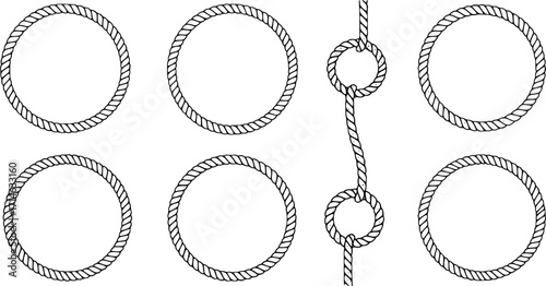 Set of different thickness oval ropes frames. Nautical circular four ropes shapes collection. Vector illustration isolated on white.
