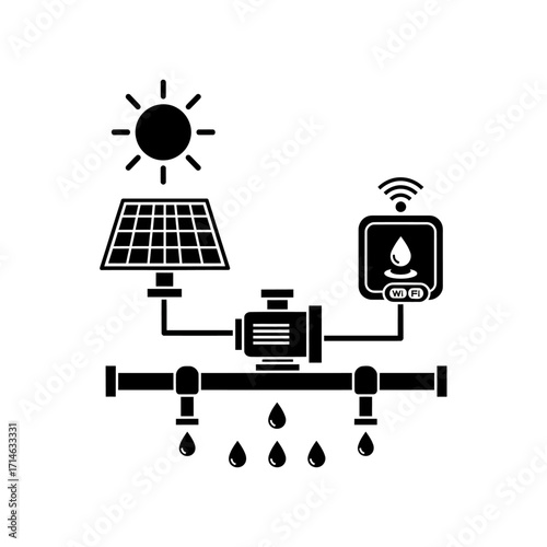 A solar-powered water pump with Wi-Fi control for smart irrigation, representing modern and sustainable agriculture technology.
