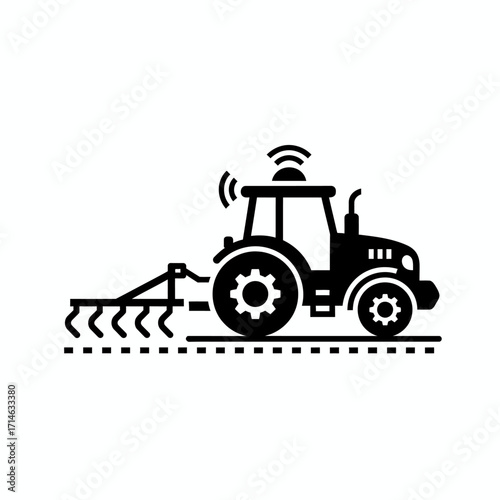 An autonomous tractor with a cultivator, representing smart farming and precision agriculture technology for modern cultivation methods.