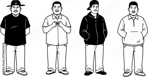 Four drawings of mexican gangster members
