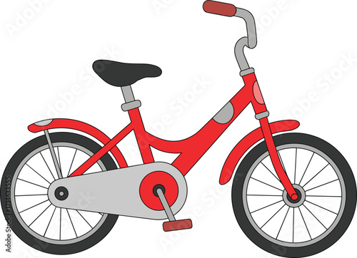 Red bicycle, step-through frame, single gear, chain guard, curved handlebars, black seat, urban transport, safety features, splash fenders, commuter bike