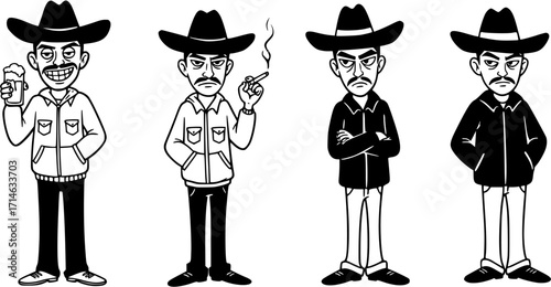 Four drawings of mexican gangster members
