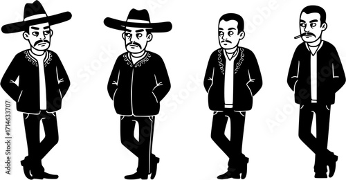 Four drawings of mexican gangster members
