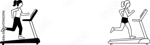 Set of drawing a woman running on a treadmill

