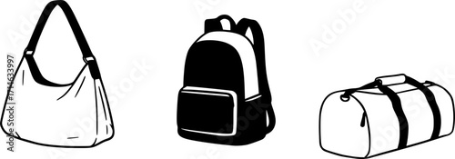 travel bag icon set. vacation, tourism and luggage symbol. Vector Black silhouettes. with white background