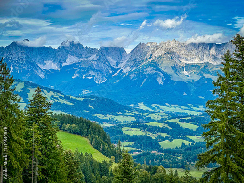 Panoramic view of Wilder Kaiser mountain range in Ktzbuehel, Tirol, Austria