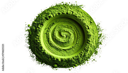 Green powder swirls in a circle