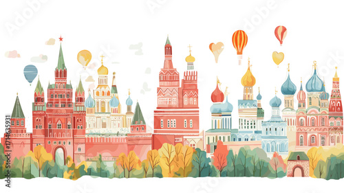 Red Square and State Historical Museum. Red Square and State Historical Museum watercolor vector illustration