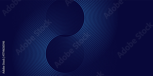 Abstract blue glowing geometric lines on dark blue background. Modern shiny blue circle lines pattern. Futuristic technology concept.eps 10