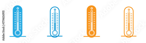 Stylish thermometers in blue and orange, ideal for illustrating temperature, weather, or climate themes. Suitable for educational, scientific, or design projects needing visual impact.